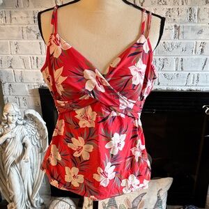 croft & barrow Red Floral Tankini Swim Top